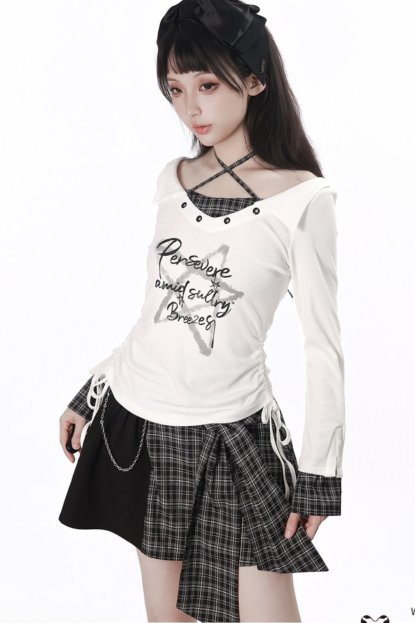 Irregular Plaid Layered-Look Dress With Top and Skirt Set-Up