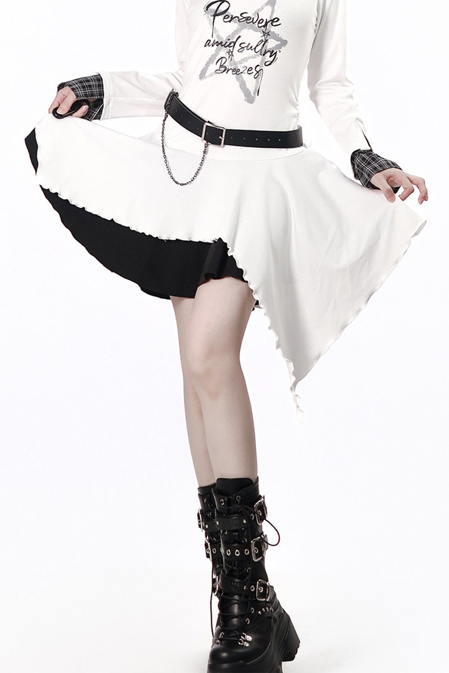 Irregular Plaid Layered-Look Dress With Top and Skirt Set-Up
