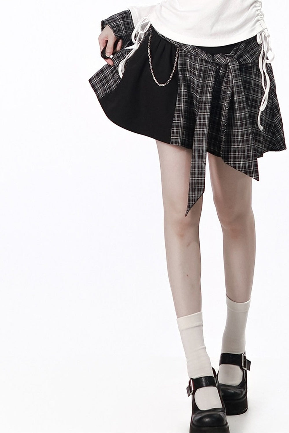 Irregular Plaid Layered-Look Dress With Top and Skirt Set-Up