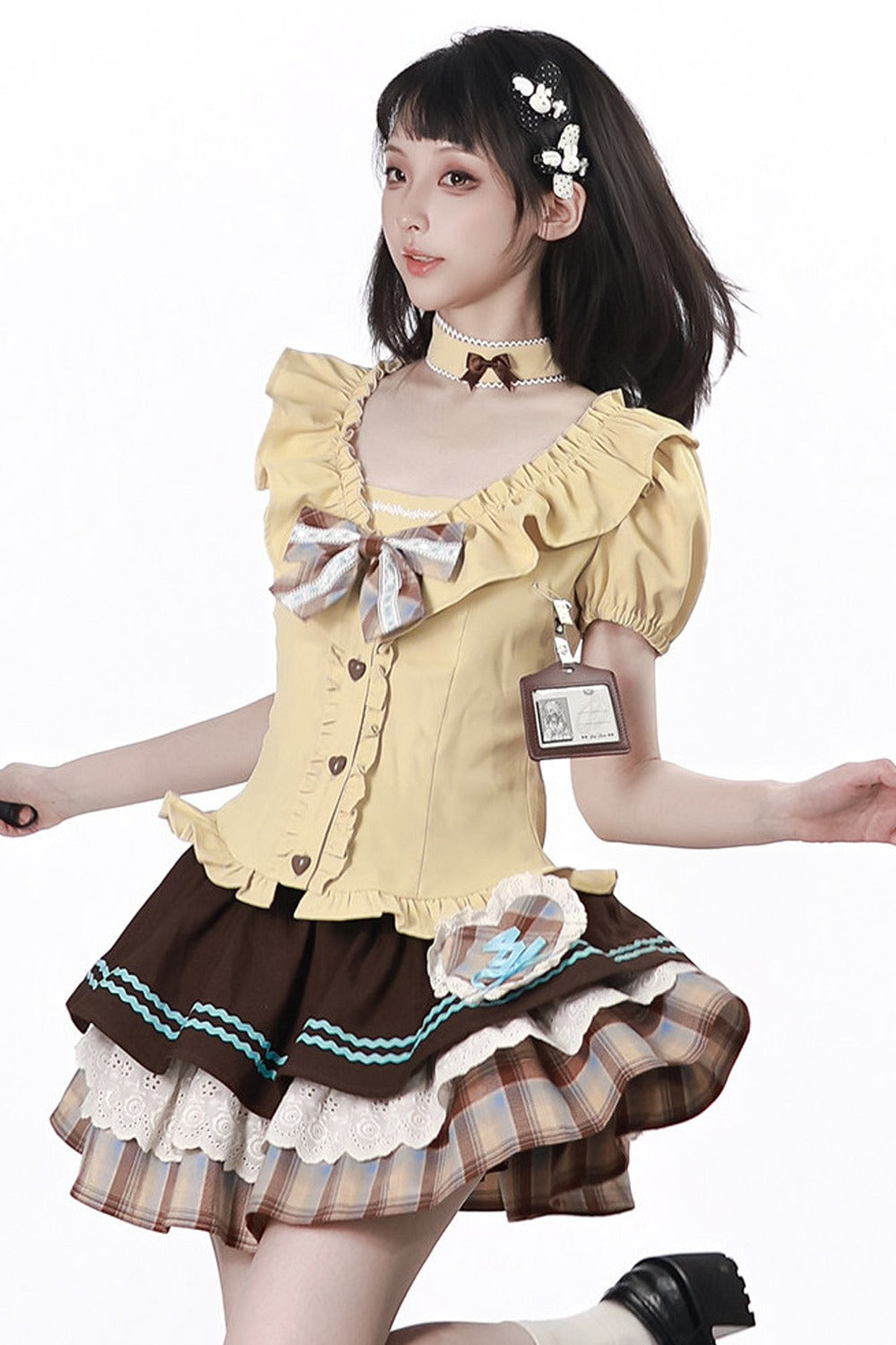 Heart Lace Shirt And Cake Skirt Set-Up