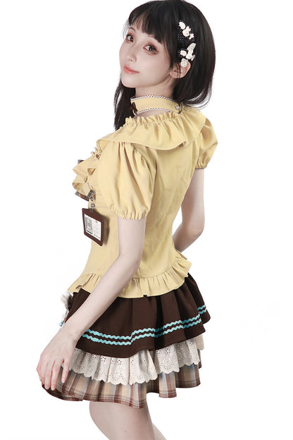 Heart Lace Shirt And Cake Skirt Set-Up