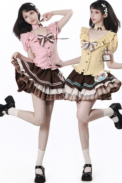 Heart Lace Shirt And Cake Skirt Set-Up