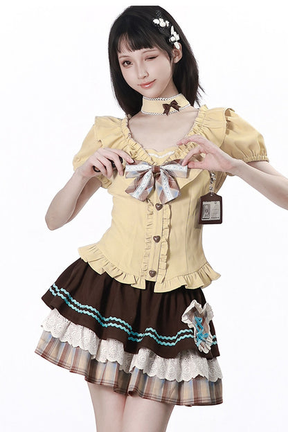 Heart Lace Shirt And Cake Skirt Set-Up