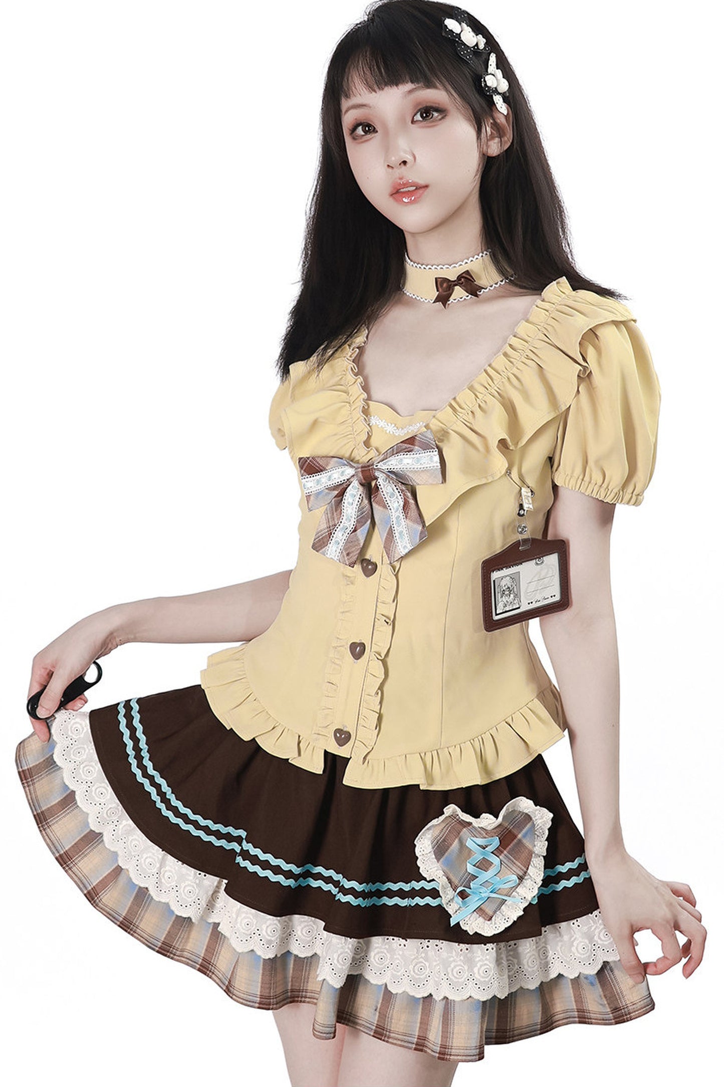 Heart Lace Shirt And Cake Skirt Set-Up