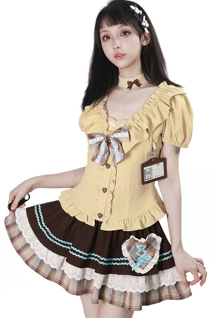 Heart Lace Shirt And Cake Skirt Set-Up