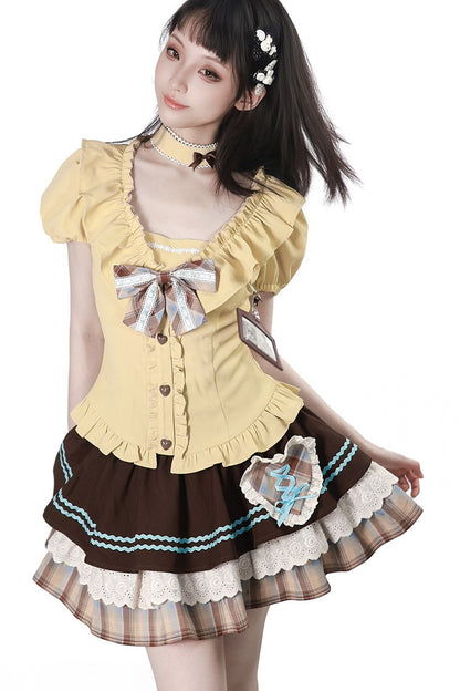 Heart Lace Shirt And Cake Skirt Set-Up