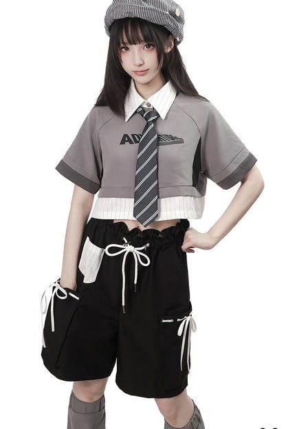 Baseball Patchwork T-Shirt and Pants Set-Up