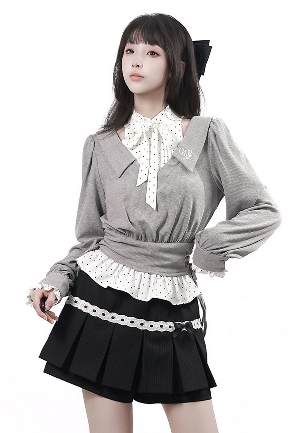 Tea Time Academy Blouse & Lace Pleated Skirt Set