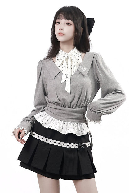 Tea Time Academy Blouse & Lace Pleated Skirt Set