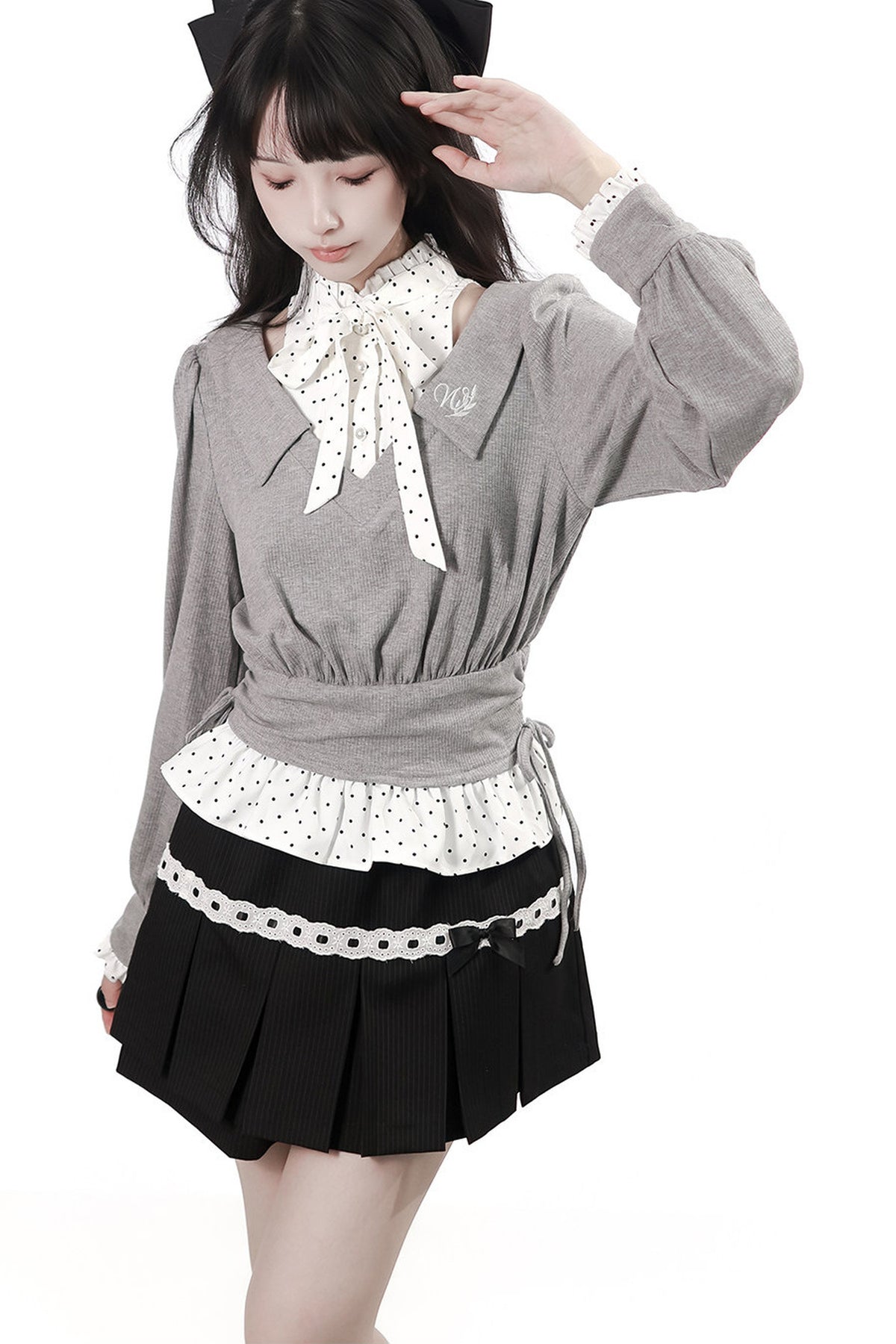 Tea Time Academy Blouse & Lace Pleated Skirt Set