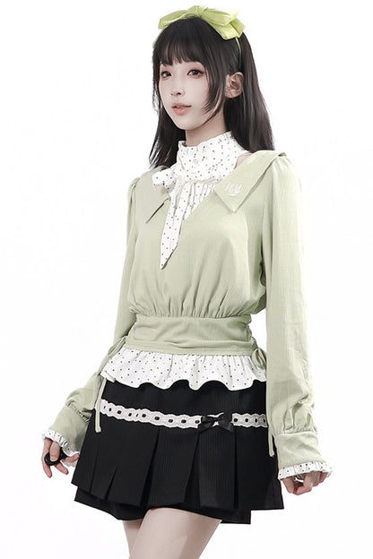 Tea Time Academy Blouse & Lace Pleated Skirt Set