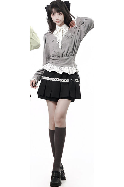 Tea Time Academy Blouse & Lace Pleated Skirt Set