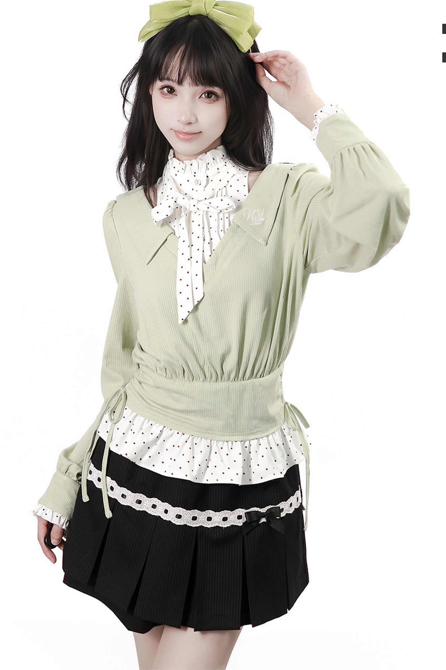 Tea Time Academy Blouse & Lace Pleated Skirt Set