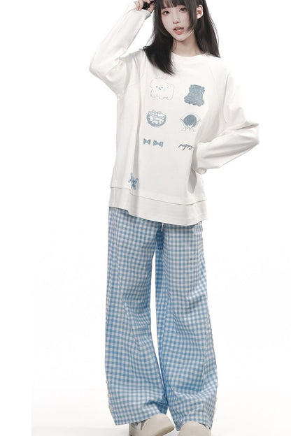 Completo top a maniche lunghe e pantaloni con stampa cucciolo e motivo scozzese