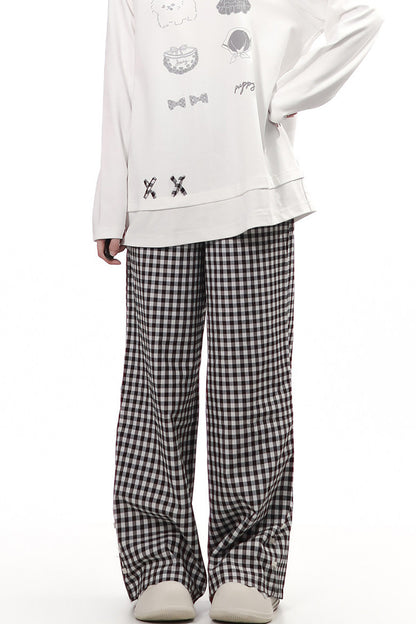 Completo top a maniche lunghe e pantaloni con stampa cucciolo e motivo scozzese