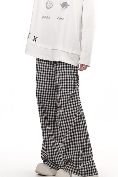 Completo top a maniche lunghe e pantaloni con stampa cucciolo e motivo scozzese