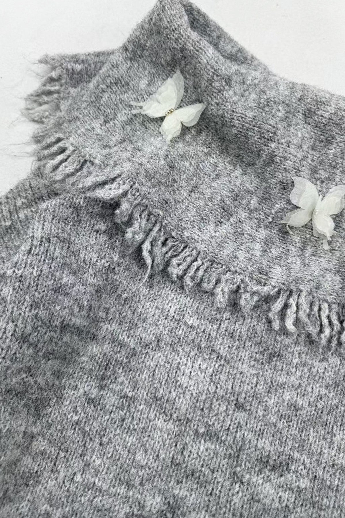 Gray Off-Shoulder Bow Sweater