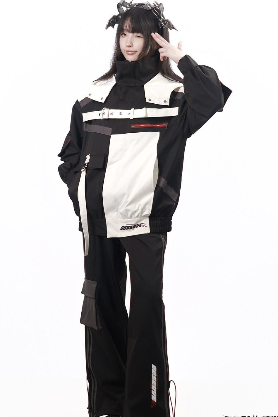 Galaxy Leap Color-Block Functional Jacket With Skirt Badge and Pants Set-Up
