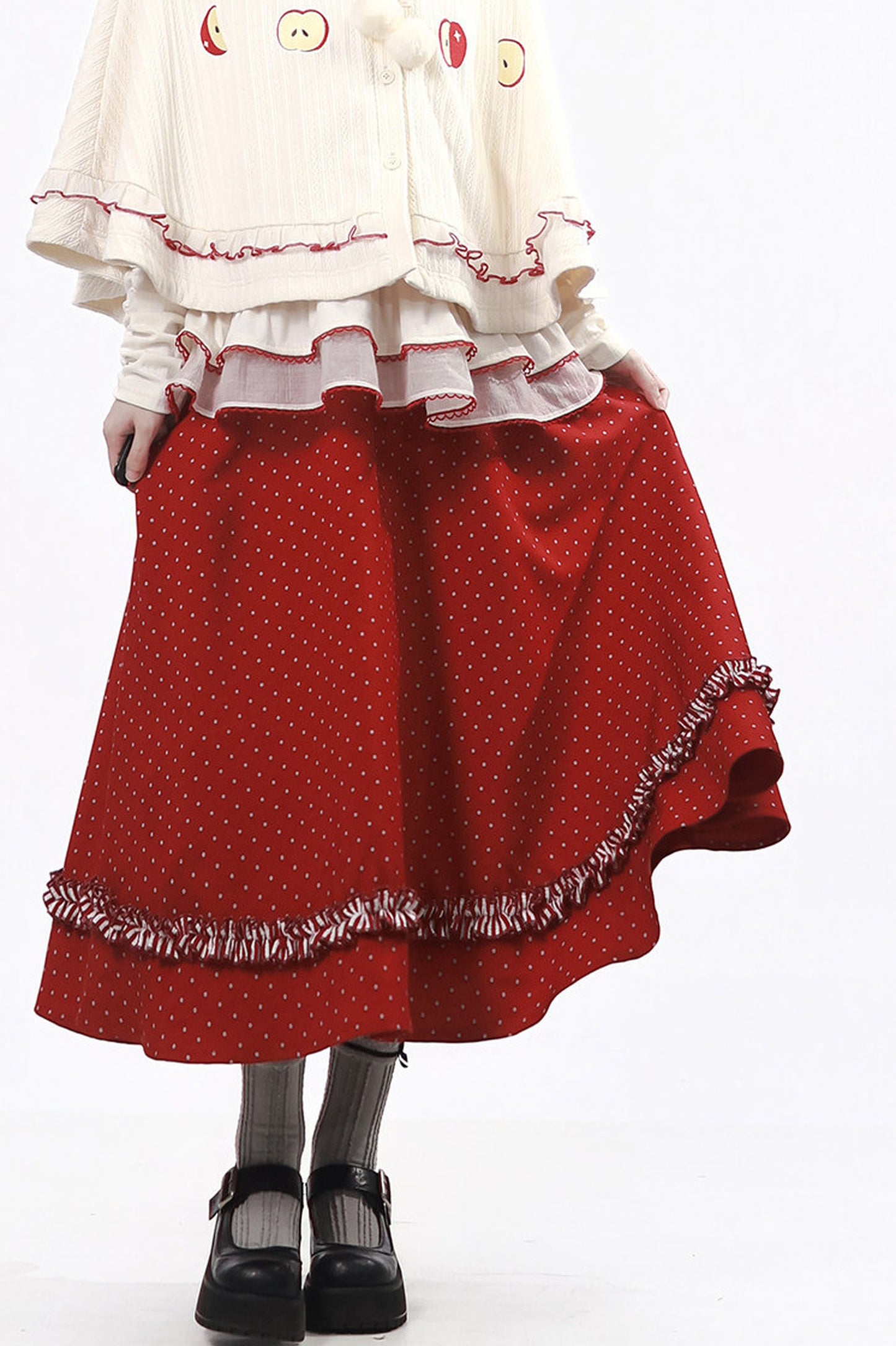 Knitted Cape And Polka Skirt Set-Up