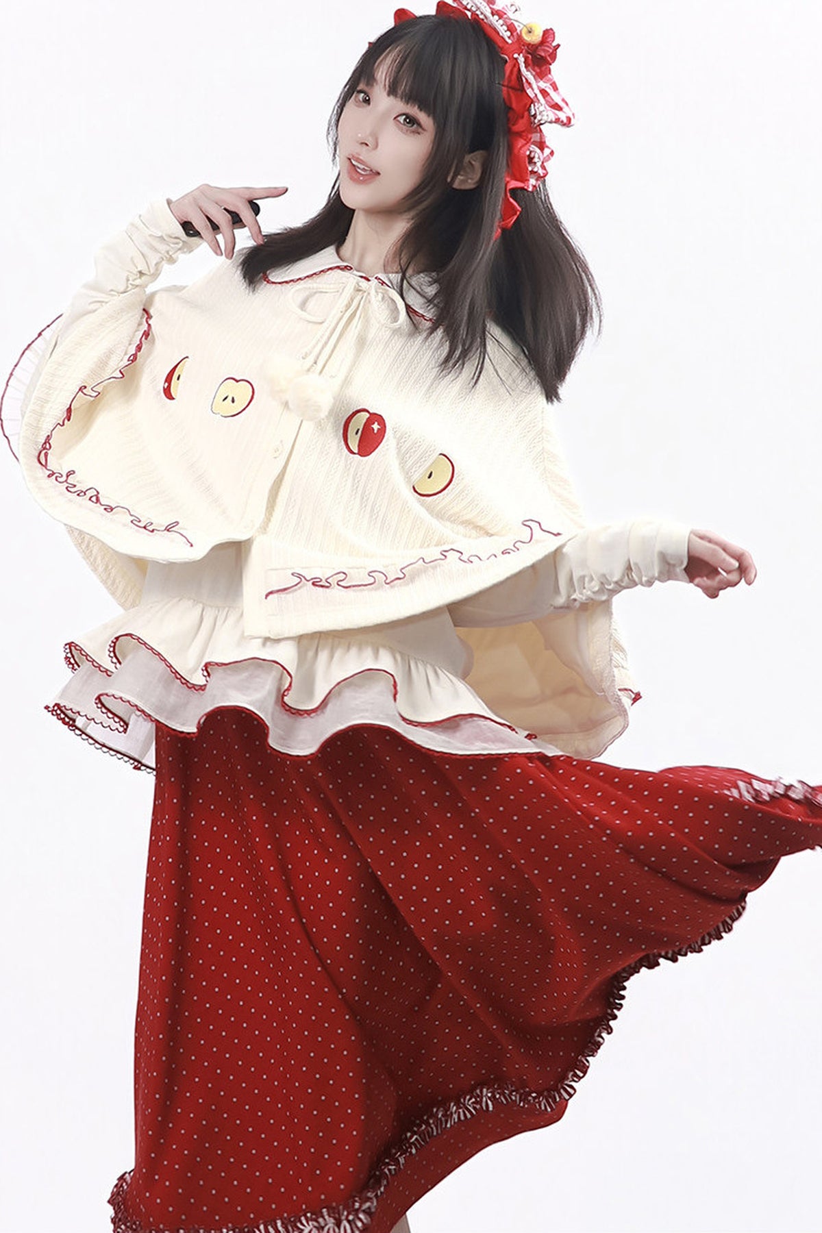 Knitted Cape And Polka Skirt Set-Up