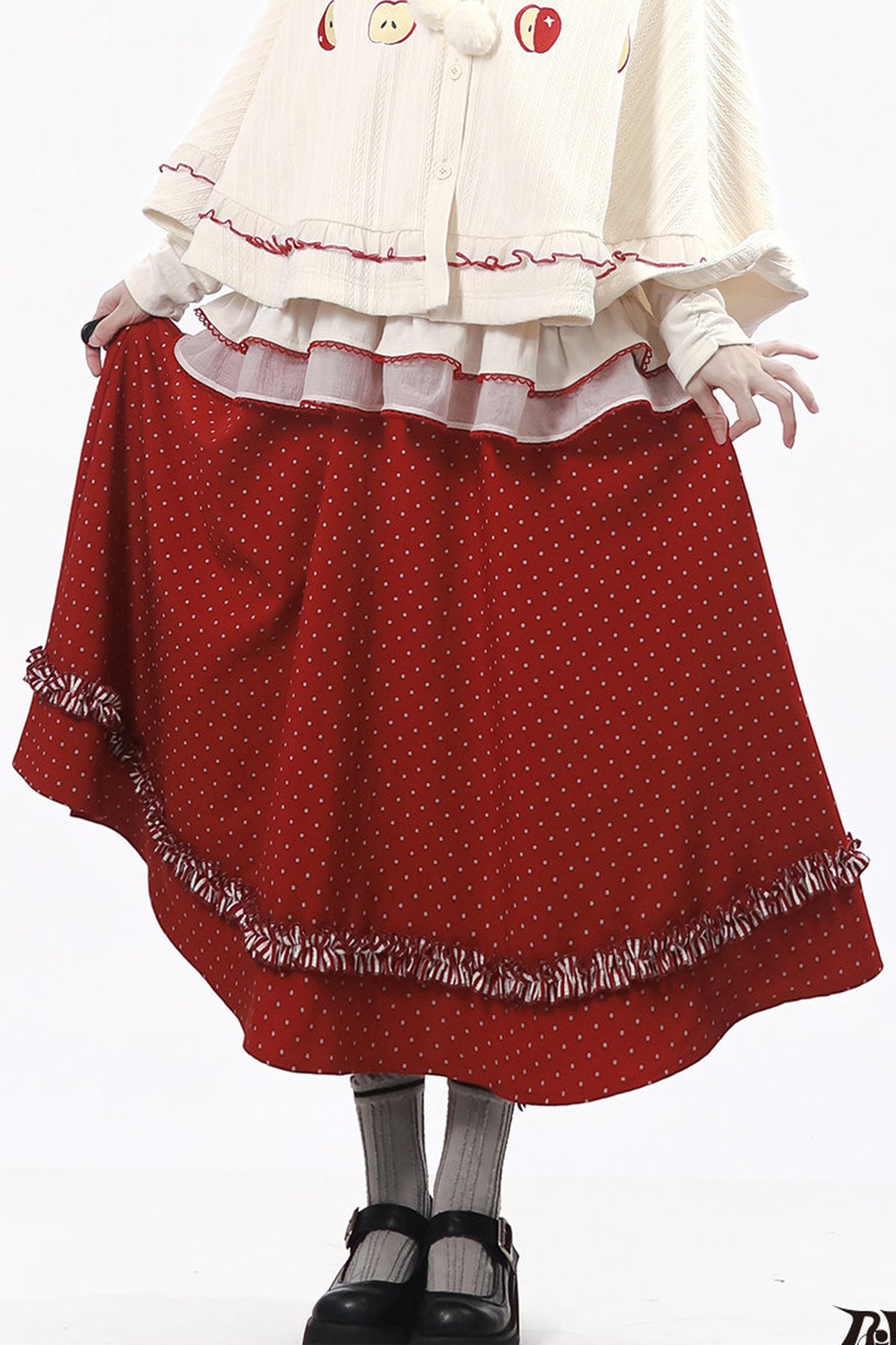 Knitted Cape And Polka Skirt Set-Up
