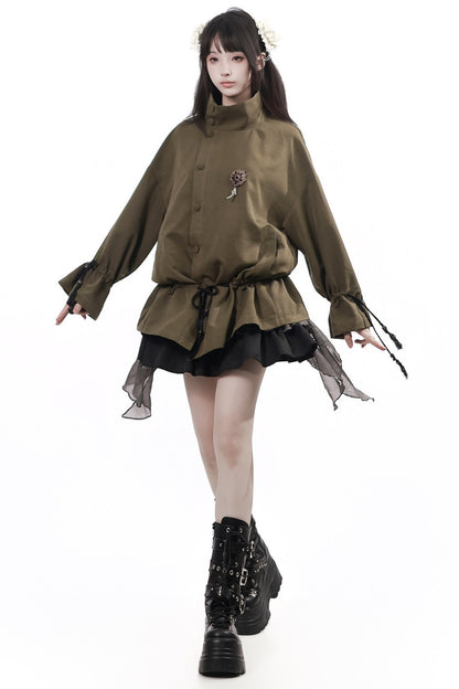 Ensemble veste et jupe au design vert et blanc, nouveau style chinois