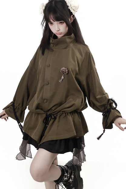 Ensemble veste et jupe au design vert et blanc, nouveau style chinois