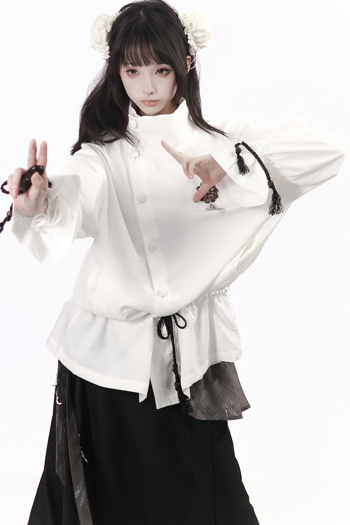 Ensemble veste et jupe au design vert et blanc, nouveau style chinois