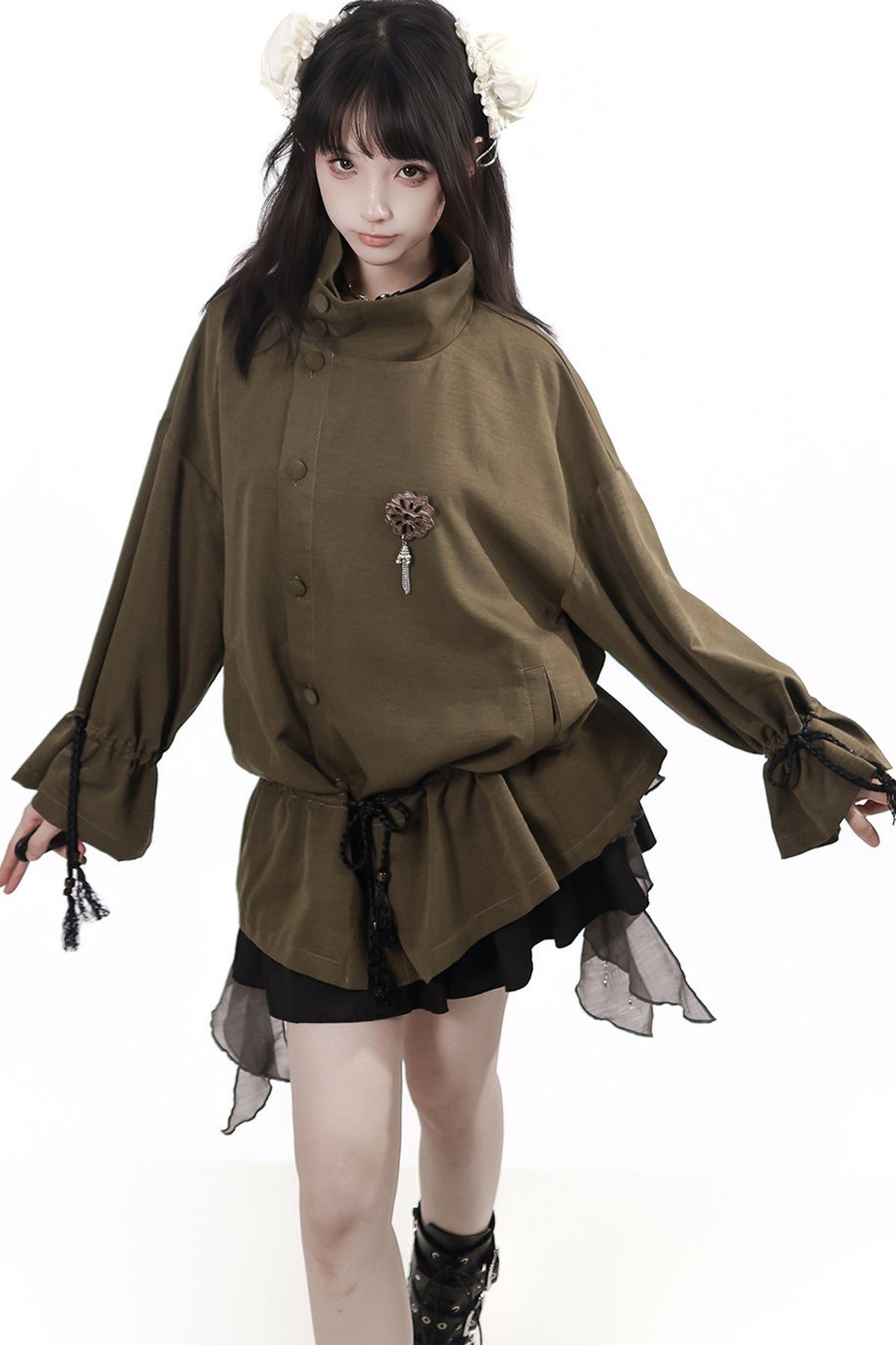 Ensemble veste et jupe au design vert et blanc, nouveau style chinois