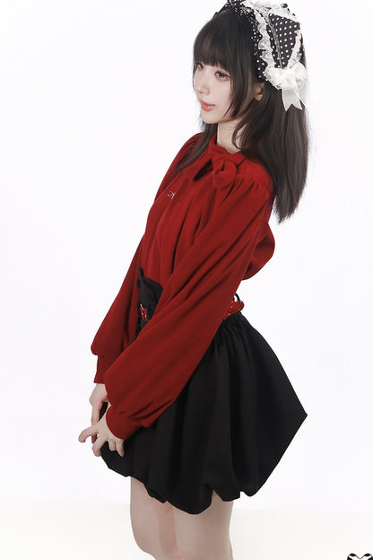 V-Neck Knit Skirt and Knit Top Set-Up