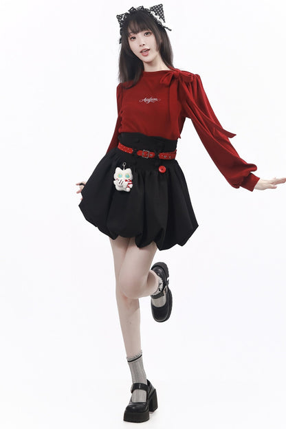V-Neck Knit Skirt and Knit Top Set-Up