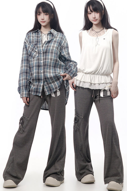 Shirt And Striped Knit Pants Set-Up