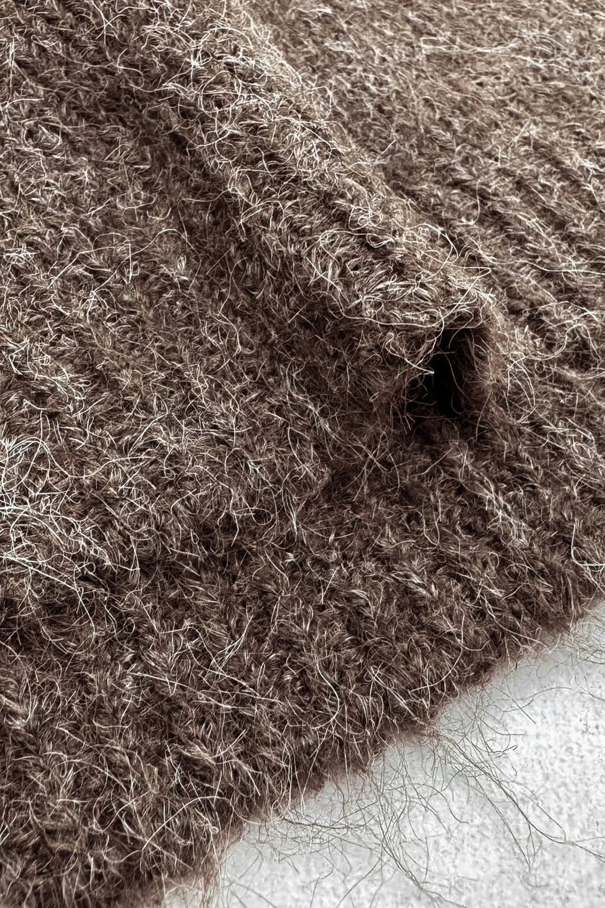 Brown Off-Shoulder Fur Collar Sweater