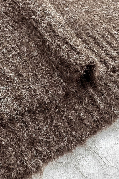 Brown Off-Shoulder Fur Collar Sweater