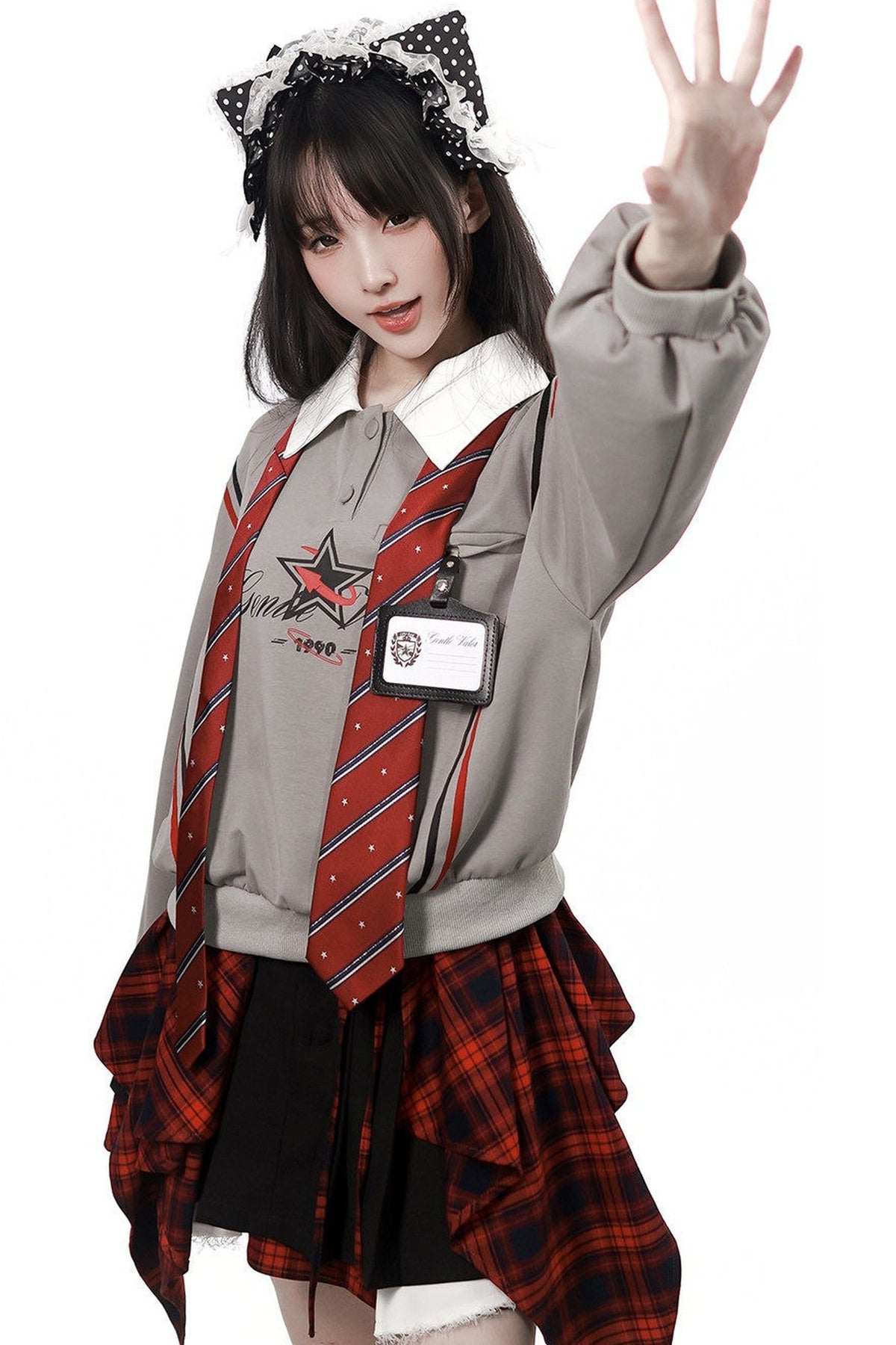 Gray Black Plaid Sweatshirt and Pants Set-Up