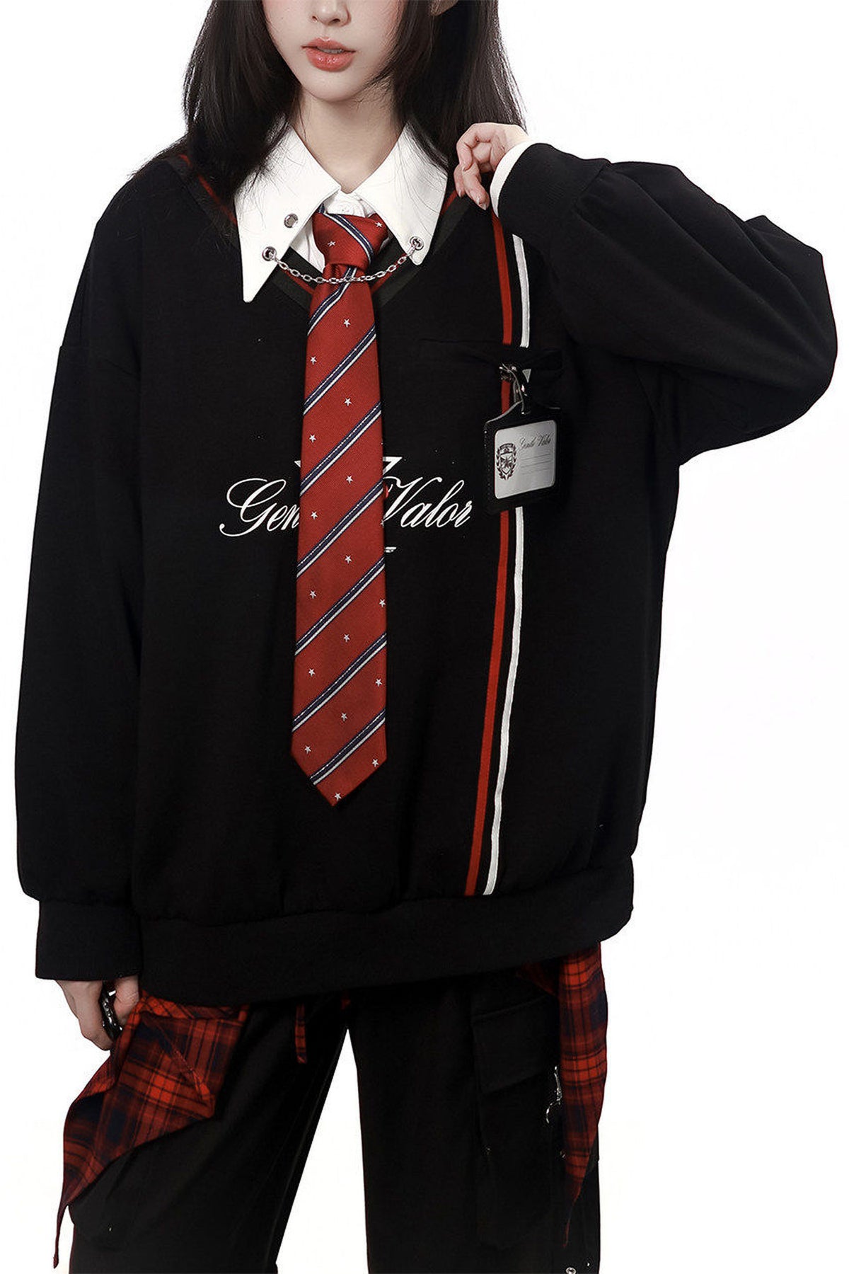 Gray Black Plaid Sweatshirt and Pants Set-Up