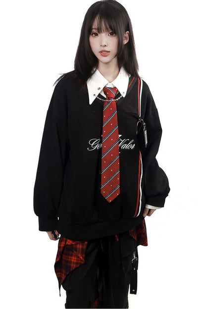 Gray Black Plaid Sweatshirt and Pants Set-Up
