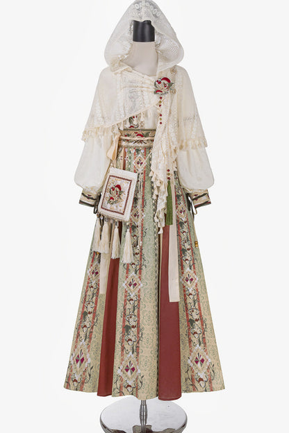 New Chinese Ethnic Top and Skirt Shawl Set-Up