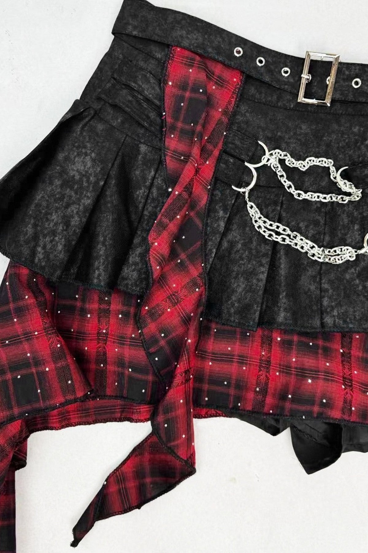 Y2K Red Plaid Irregular Skirt