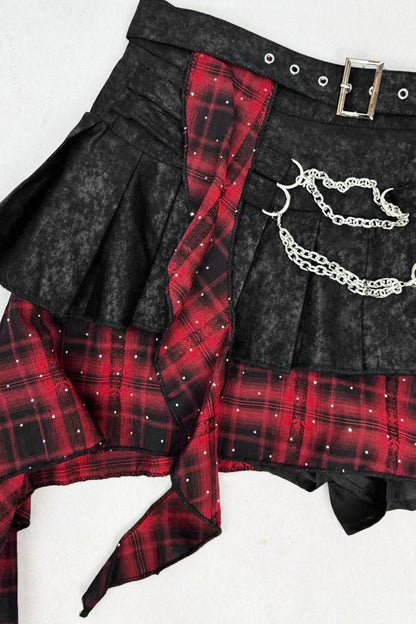 Y2K Red Plaid Irregular Skirt