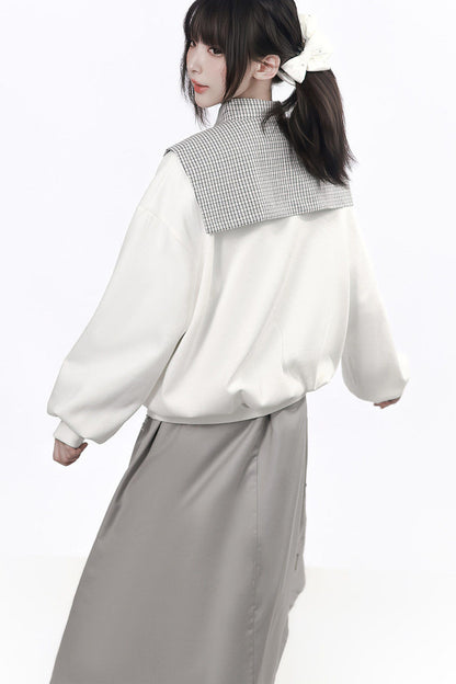Star Plaid Shawl Sweatshirt Skirt Set-Up