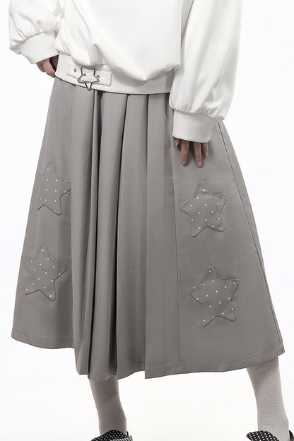 Star Plaid Shawl Sweatshirt Skirt Set-Up