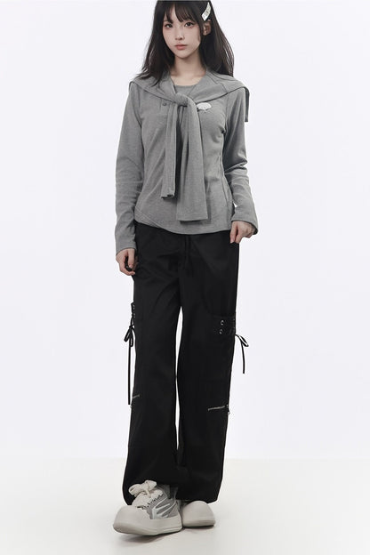 Strapped Wide-Leg Cargo Pants