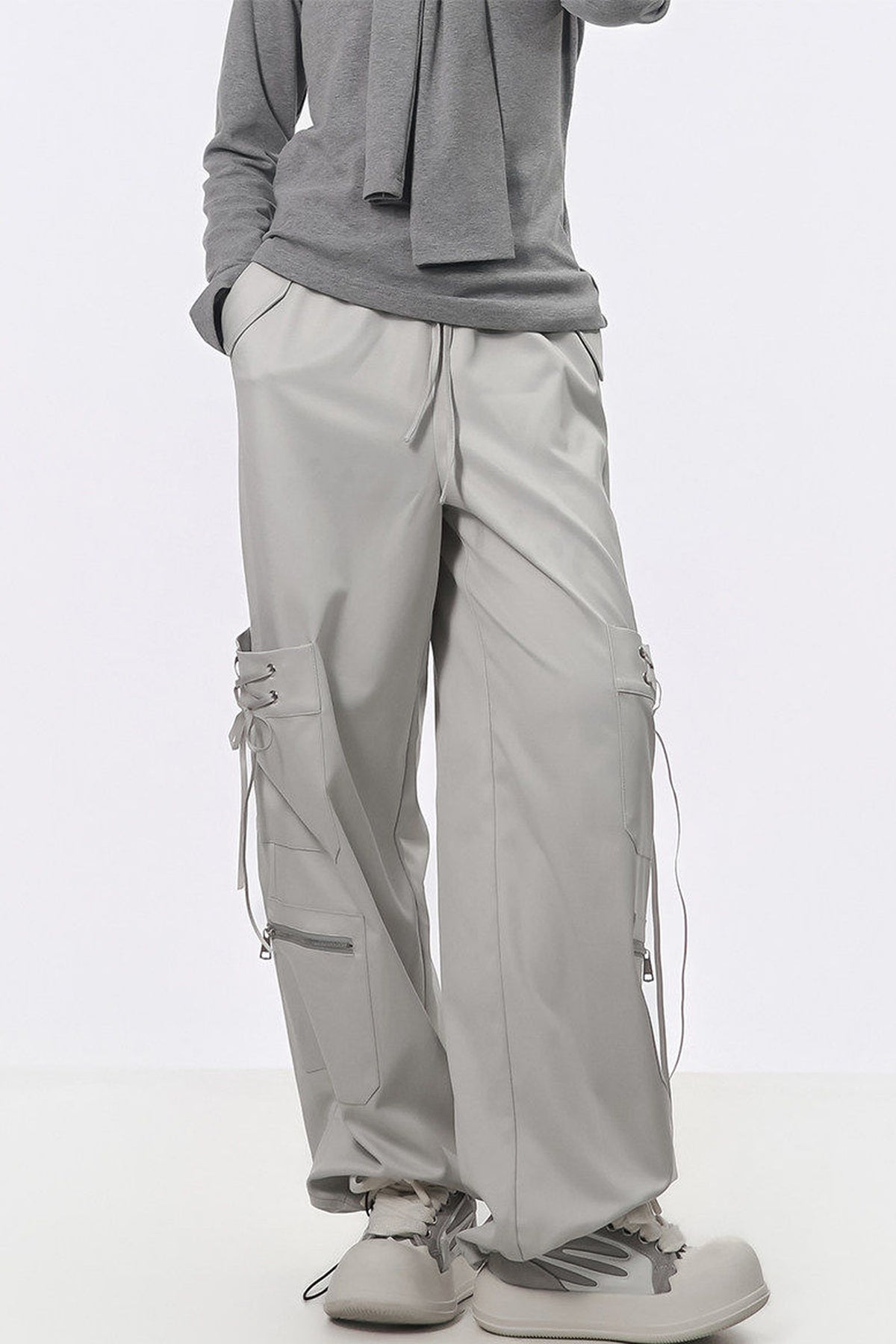 Strapped Wide-Leg Cargo Pants