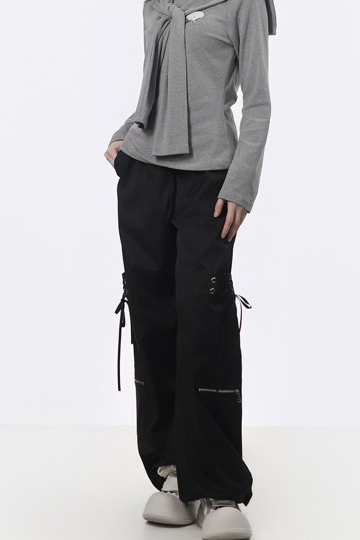Strapped Wide-Leg Cargo Pants