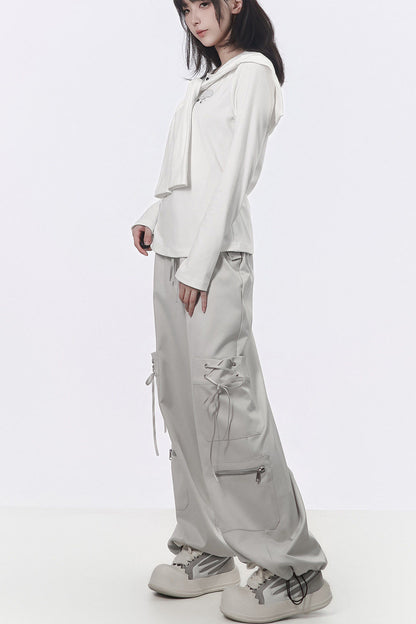 Strapped Wide-Leg Cargo Pants