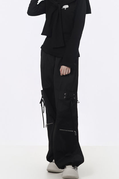 Strapped Wide-Leg Cargo Pants