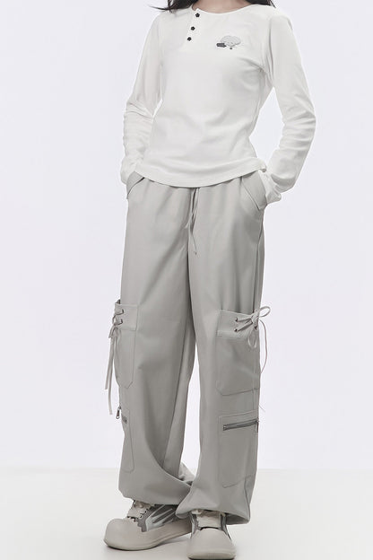 Strapped Wide-Leg Cargo Pants