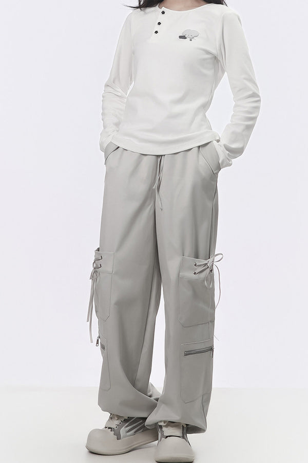 Strapped Wide-Leg Cargo Pants