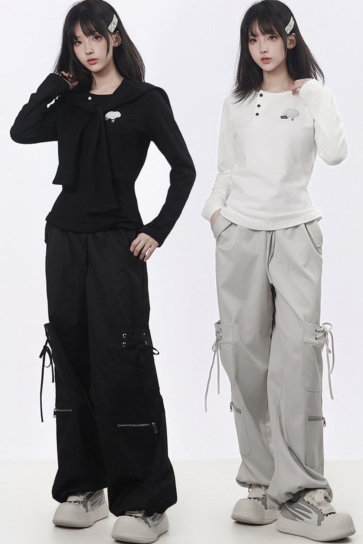 Strapped Wide-Leg Cargo Pants